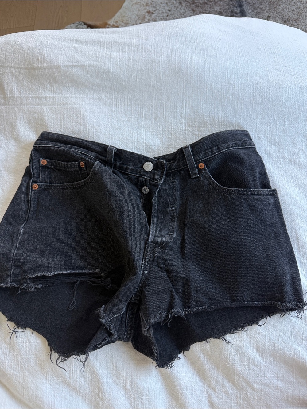 Levis Black High-Rise Distressed Denim Shorts